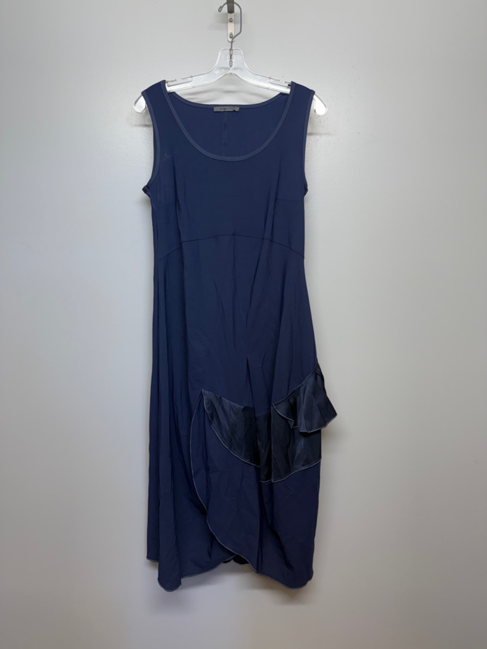 crea concept Navy Asymmetrical Ruffle Maxi Dress